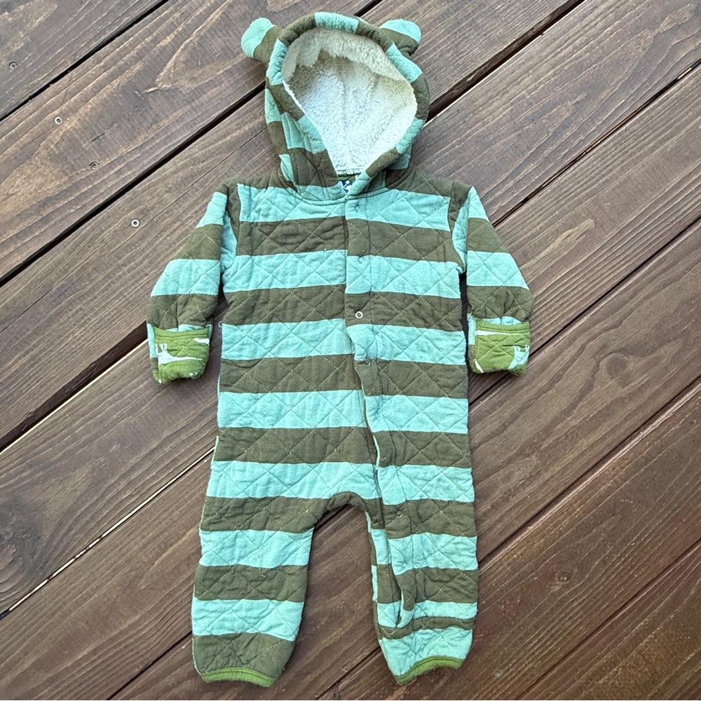 Kickee Pants - Green Striped Hoodie Quilted Coveralls